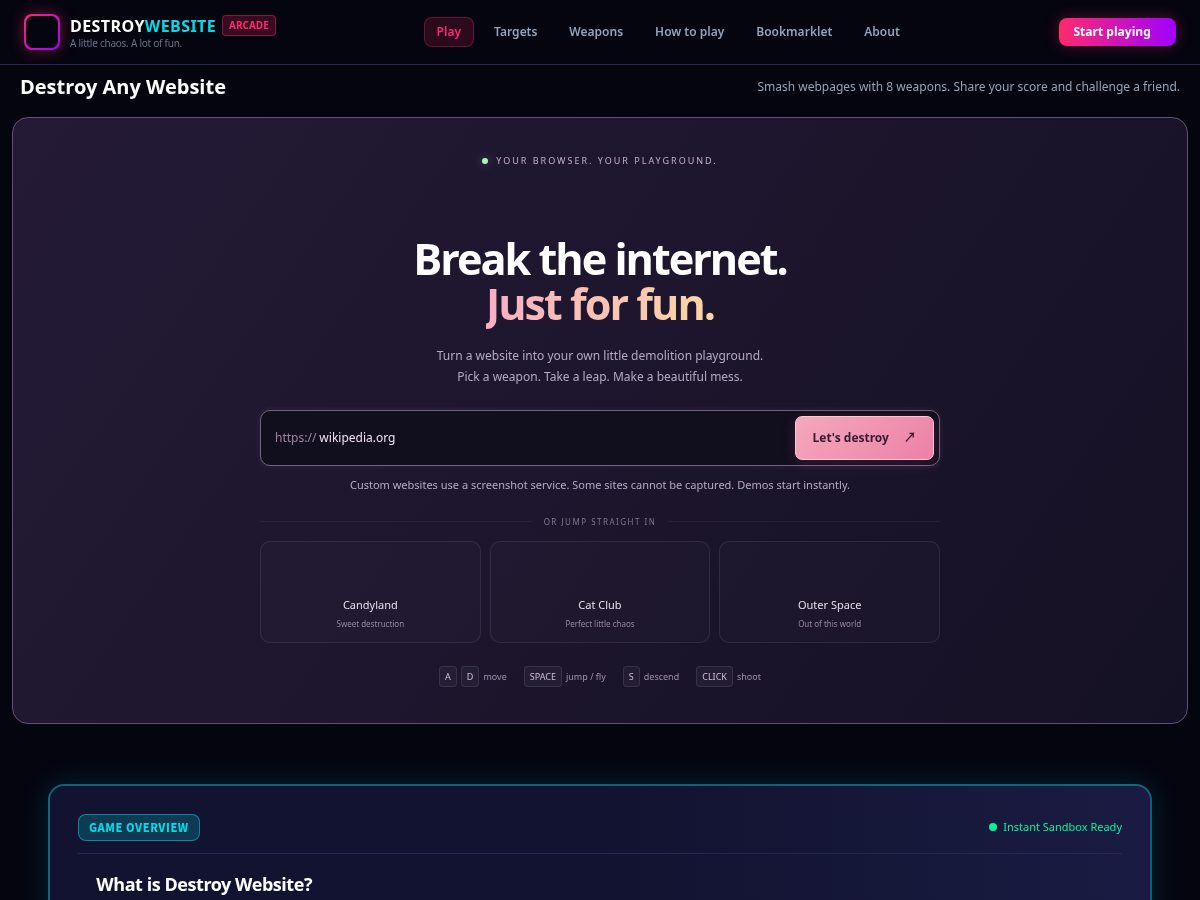 Landing-page snapshot of destroywebsite.com