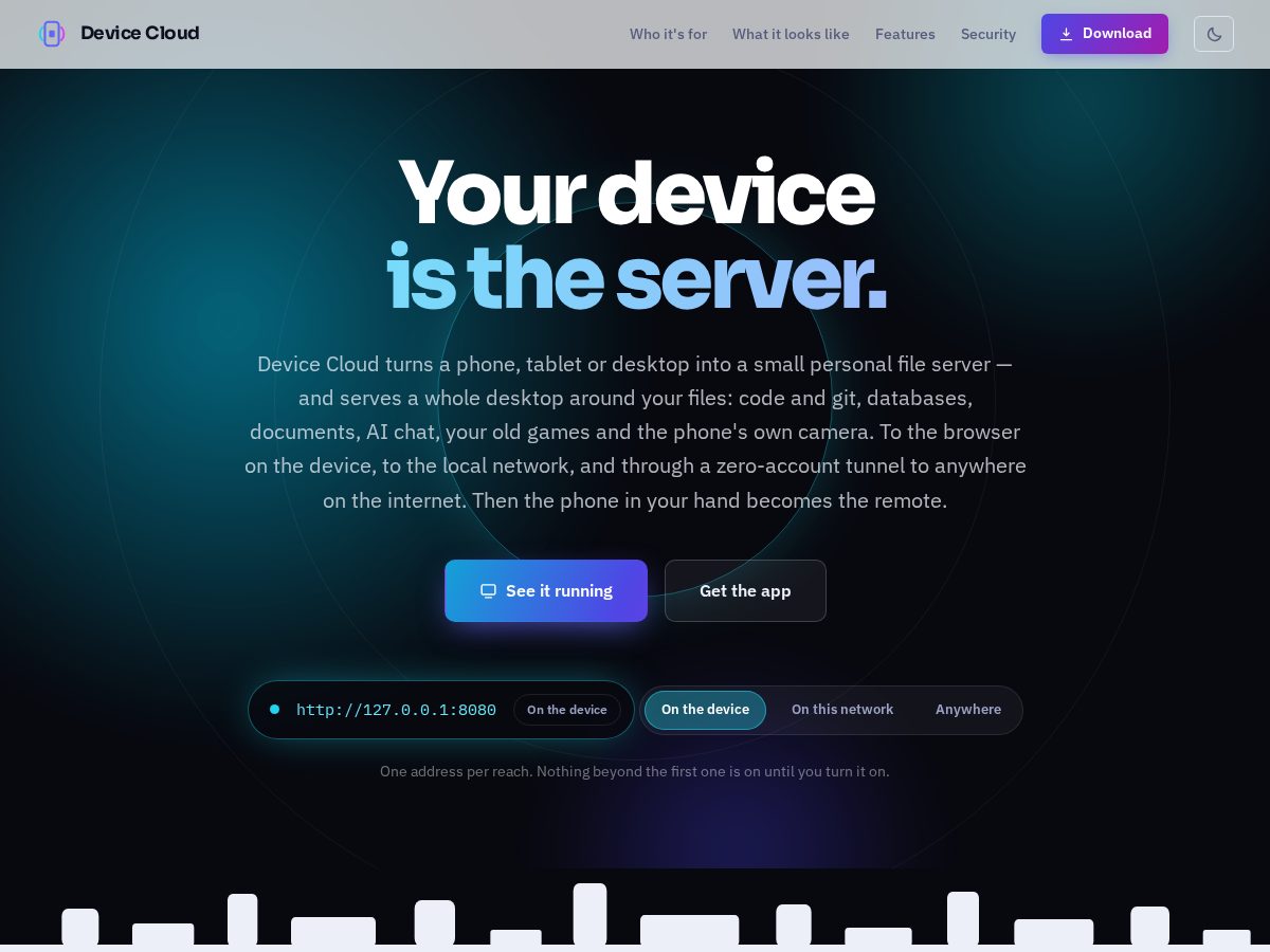 Landing-page snapshot of devicecloud.app