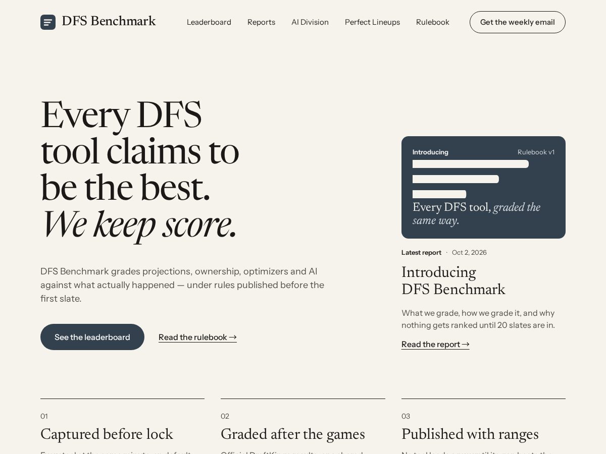 Landing-page snapshot of dfsbenchmark.com