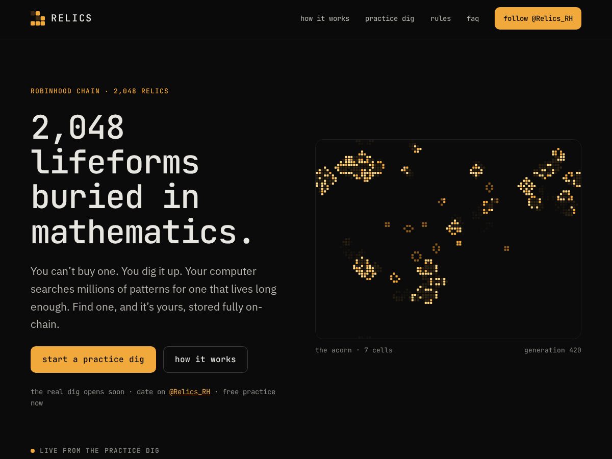 Landing-page snapshot of digrelics.xyz