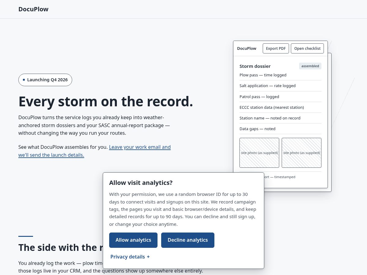Landing-page snapshot of docuplow.com