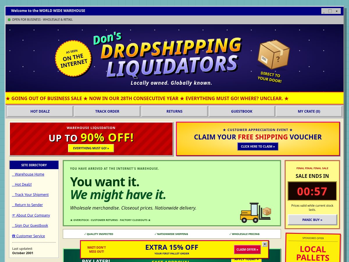 Landing-page snapshot of donsdropshippingliquidators.biz