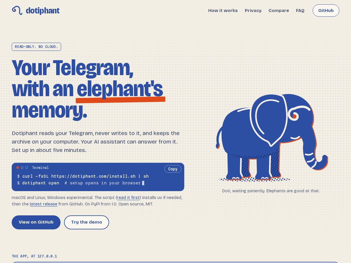 Landing-page snapshot of dotiphant.com