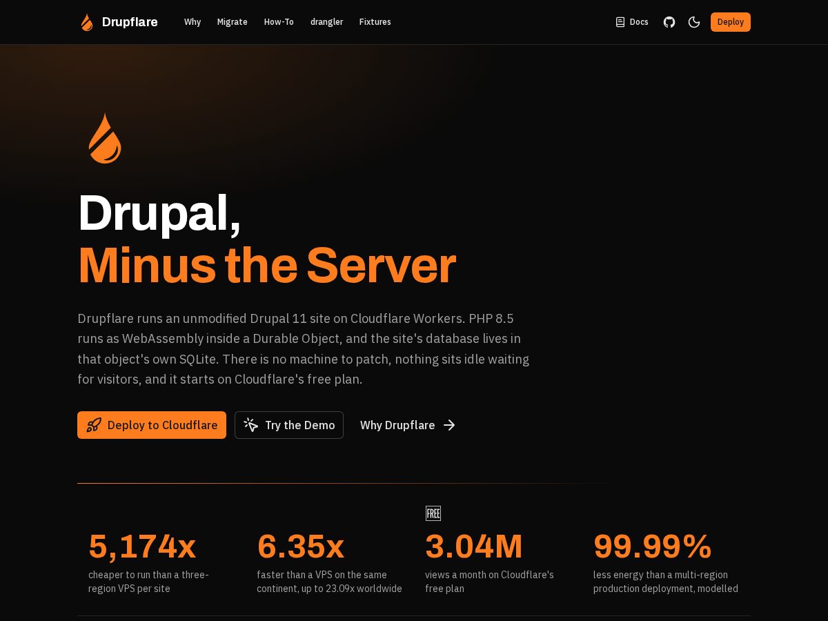 Landing-page snapshot of drupflare.app