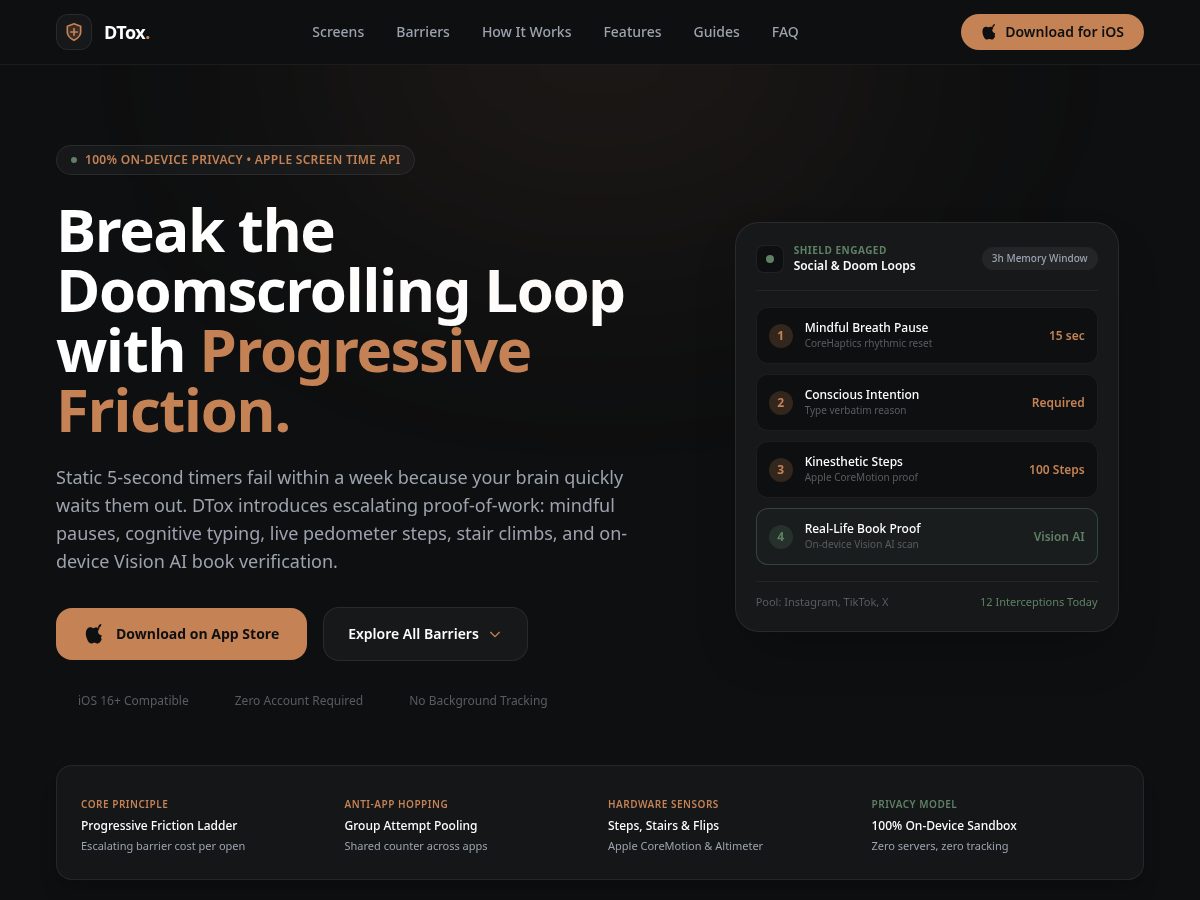 Landing-page snapshot of dtox.app