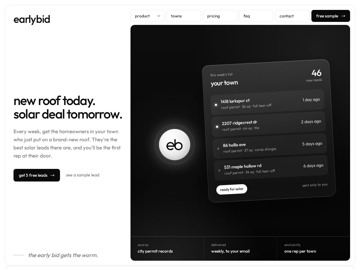 Landing-page snapshot of earlybidleads.com