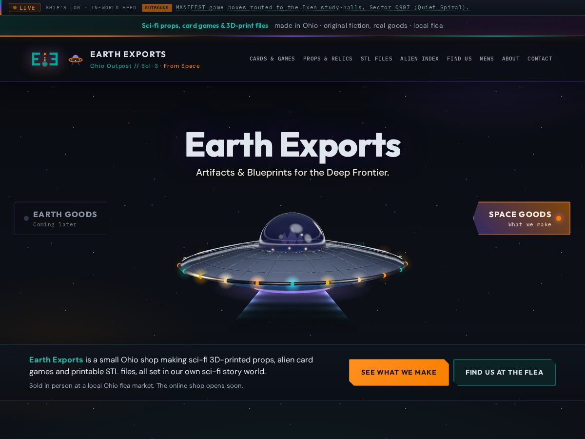 Landing-page snapshot of earthexportsshop.com
