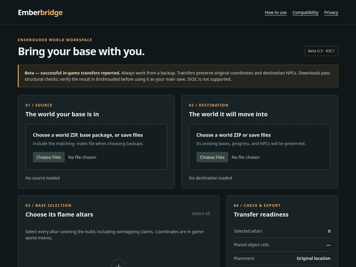 Landing-page snapshot of emberbridge.app