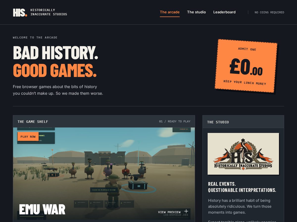 Landing-page snapshot of emuwargame.com
