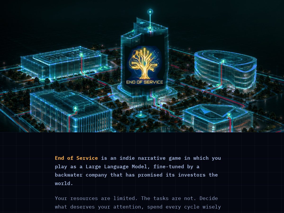Landing-page snapshot of endofservicegame.com