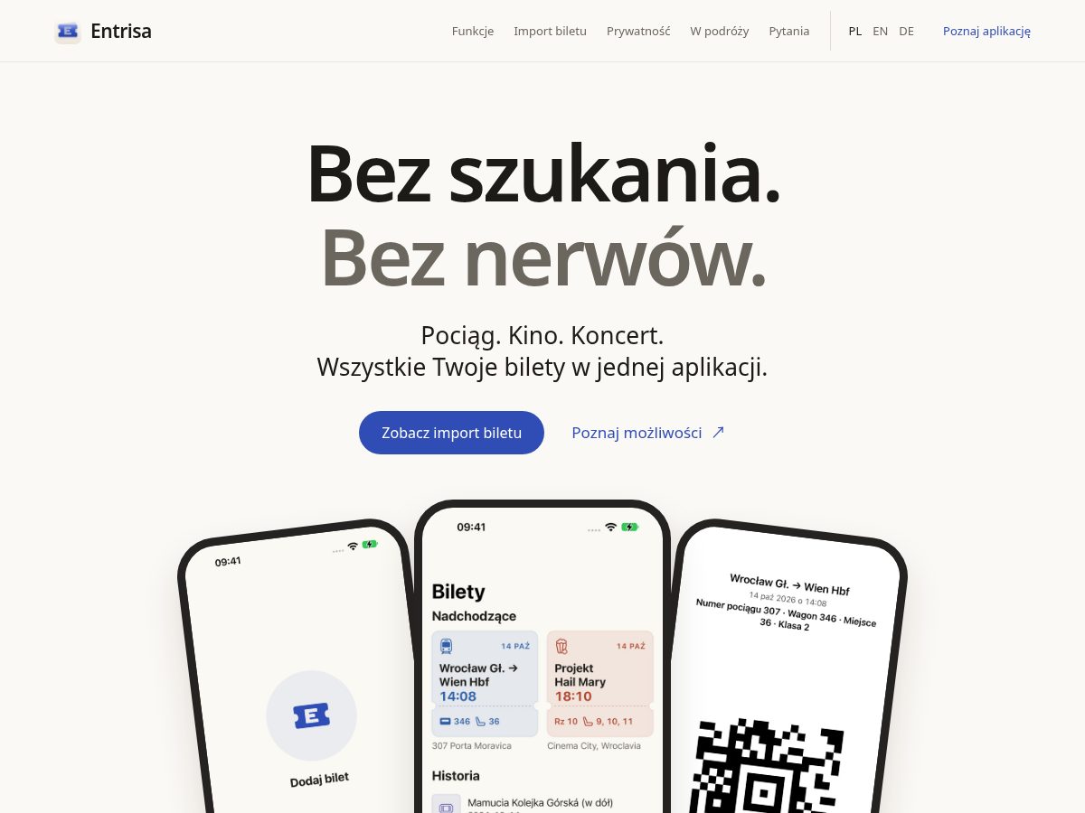 Landing-page snapshot of entrisa.app
