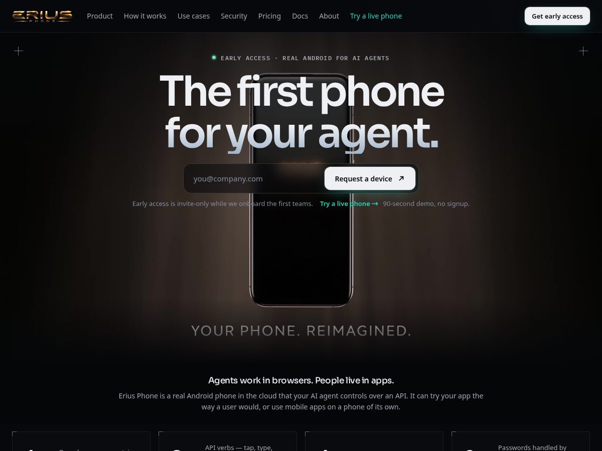 Landing-page snapshot of eriusphone.com