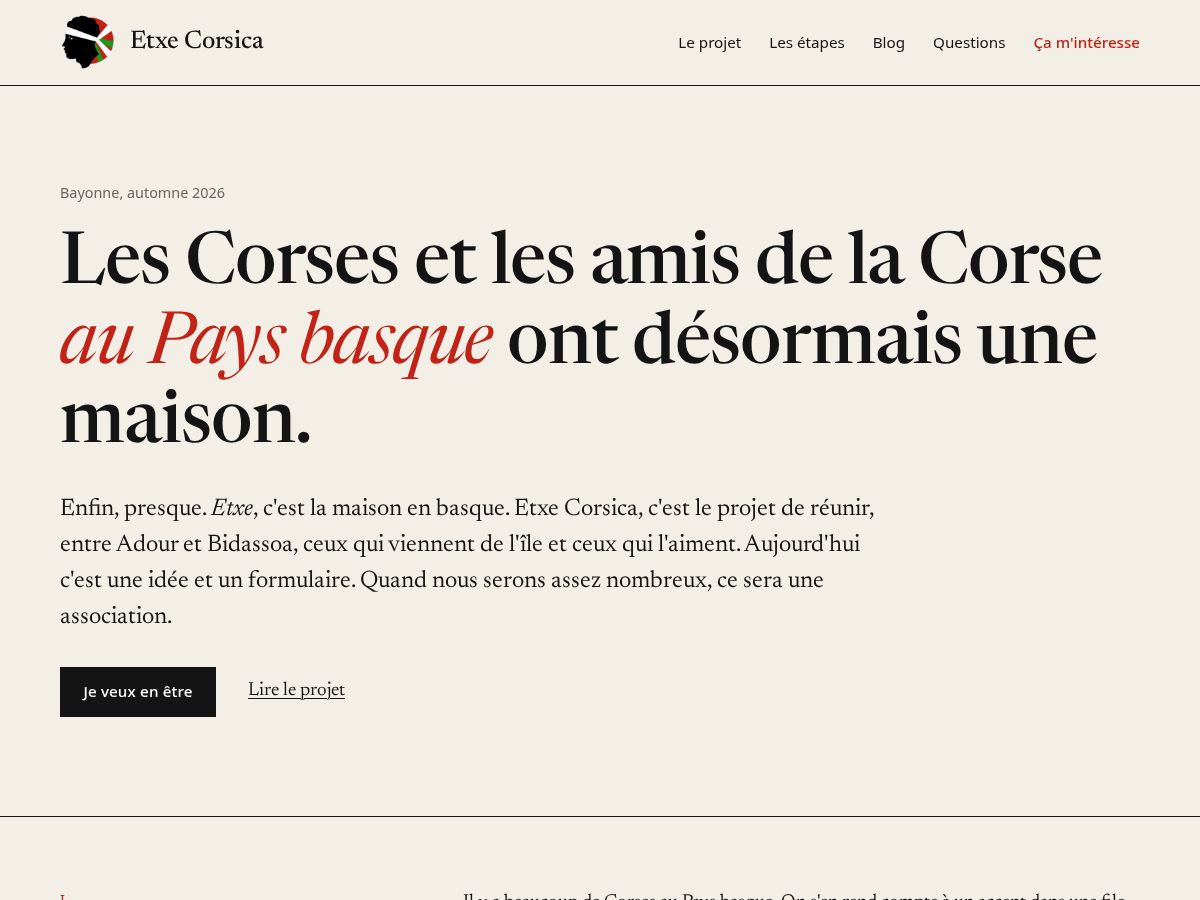 Landing-page snapshot of etxe-corsica.com