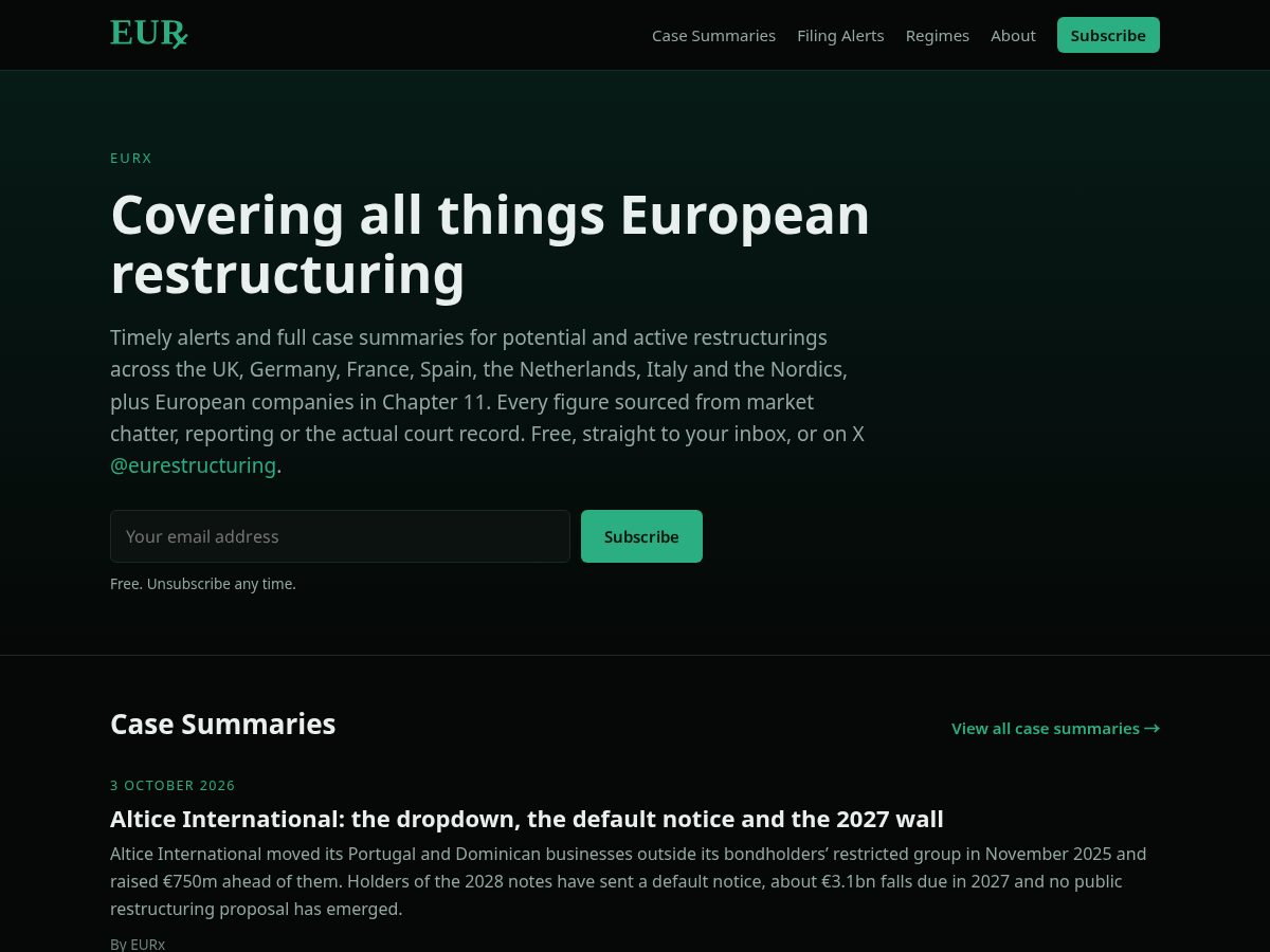 Landing-page snapshot of eurestructuring.com