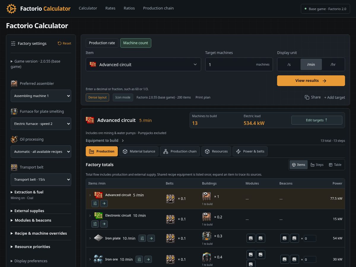 Landing-page snapshot of factoriocalculator.org