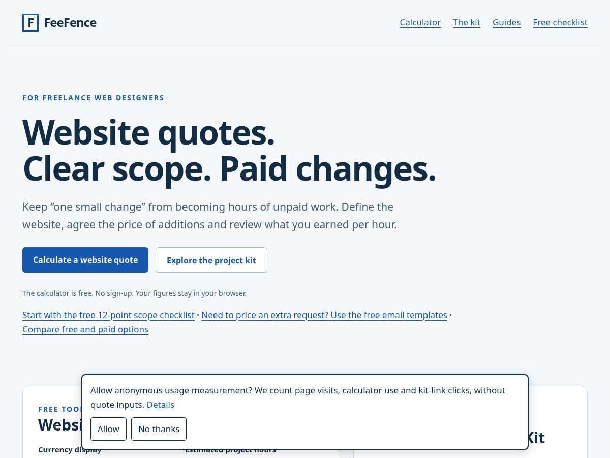 Landing-page snapshot of feefence.shop