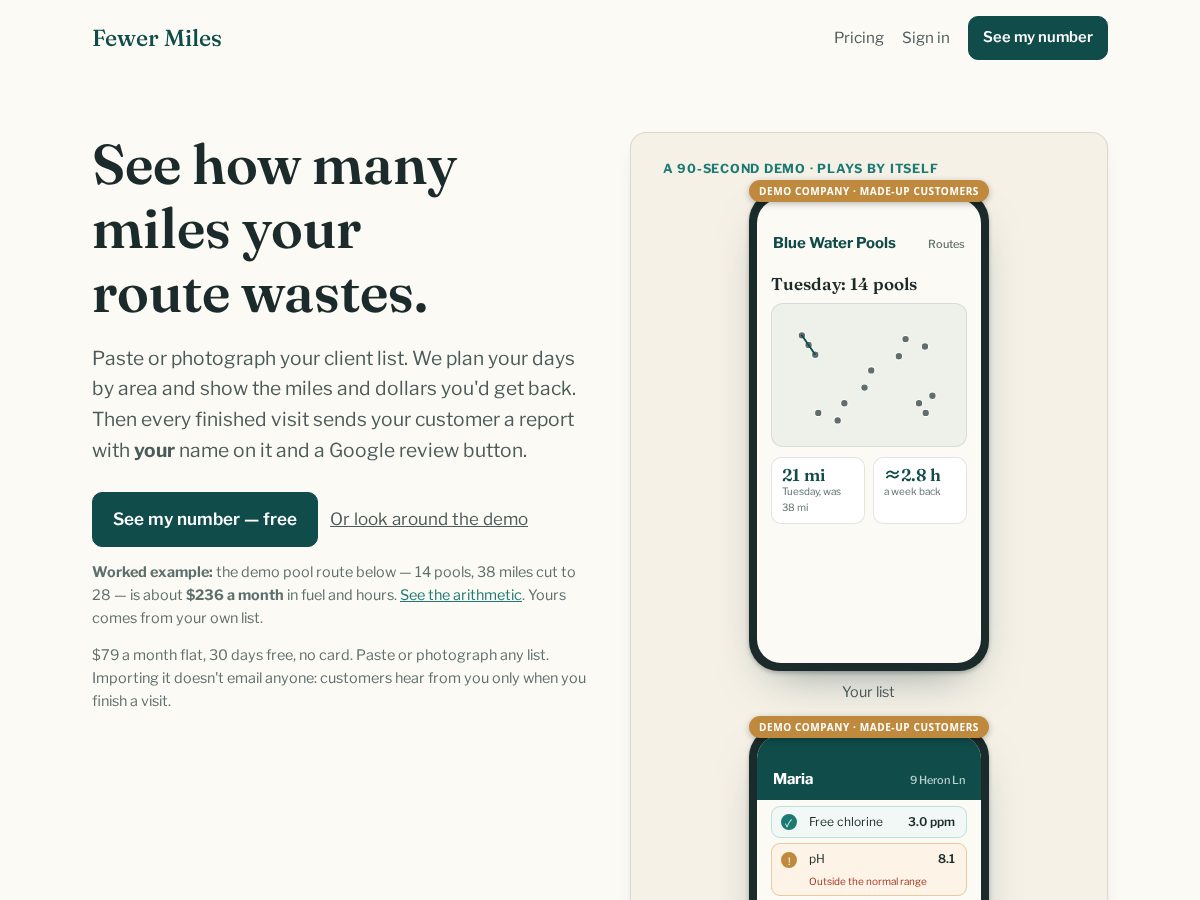 Landing-page snapshot of fewermiles.com