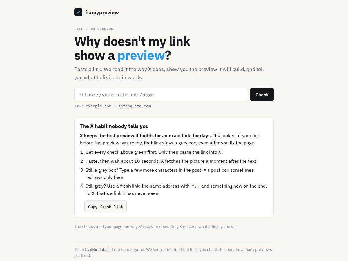 Landing-page snapshot of fixmypreview.com