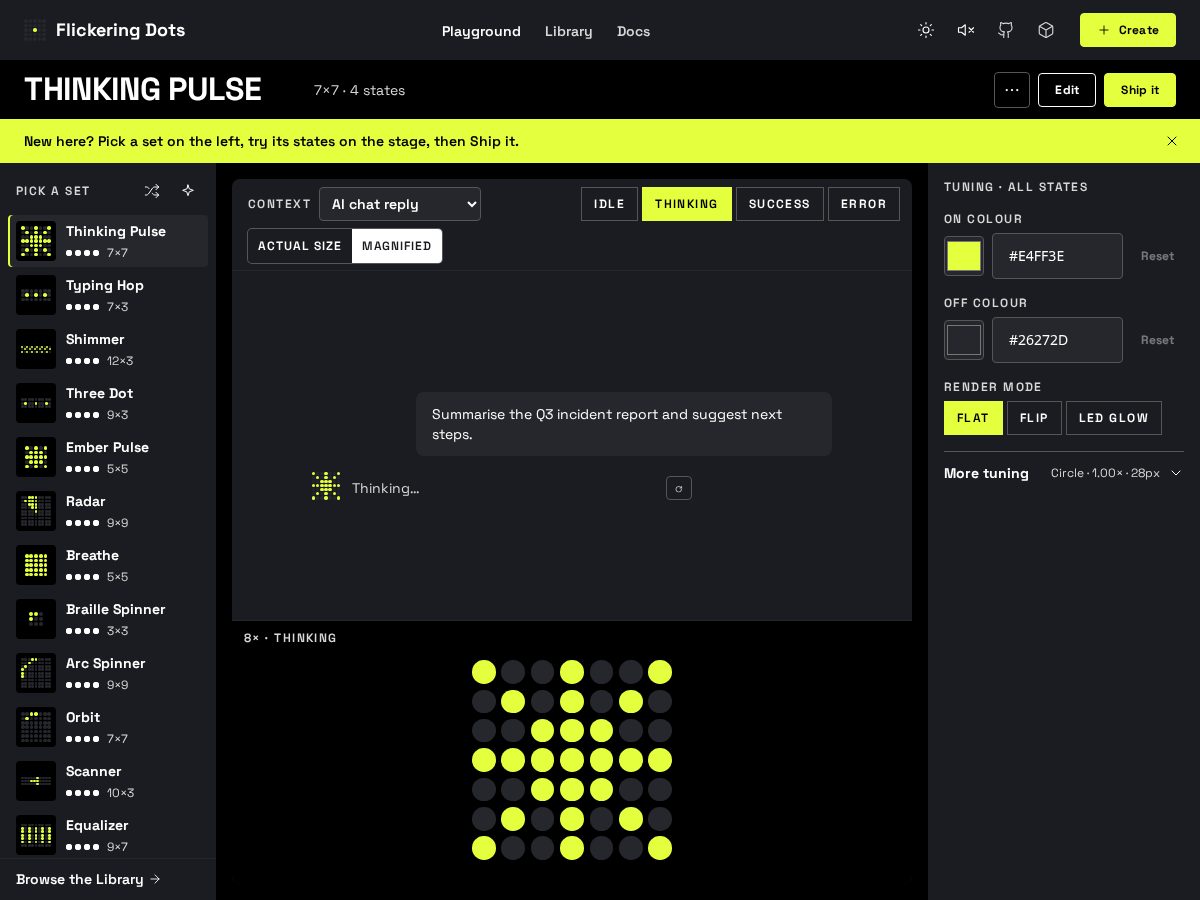 Landing-page snapshot of flickering-dots.dev