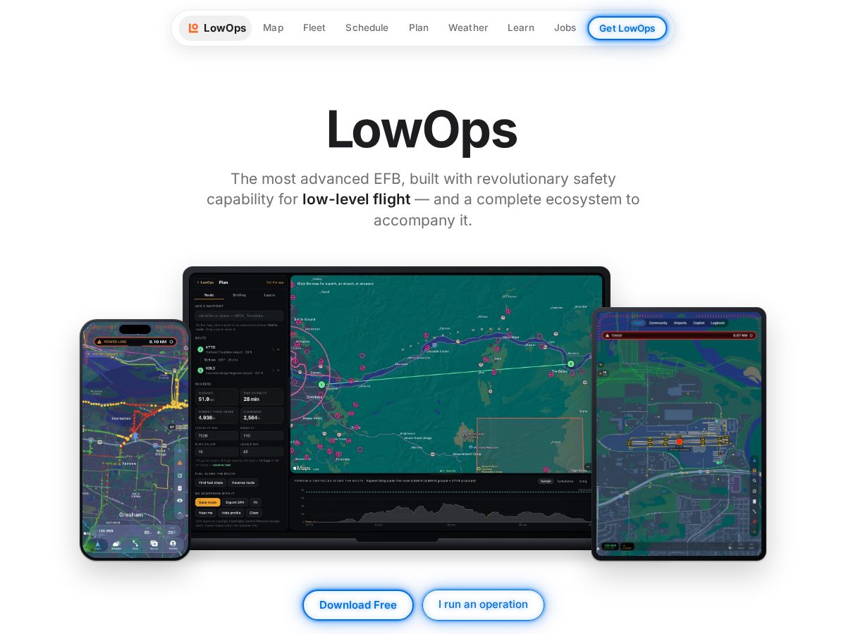 Landing-page snapshot of flylowops.com