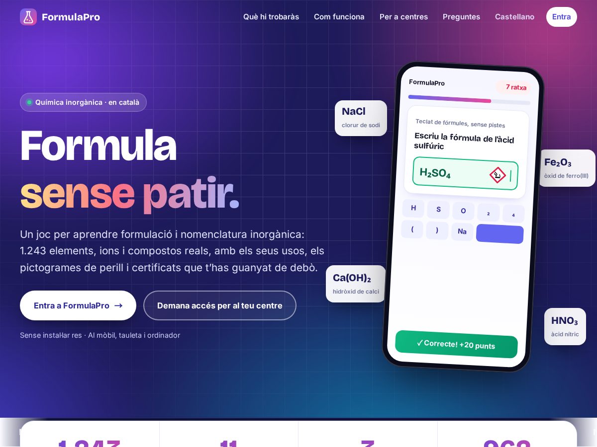 Landing-page snapshot of formulapro.org