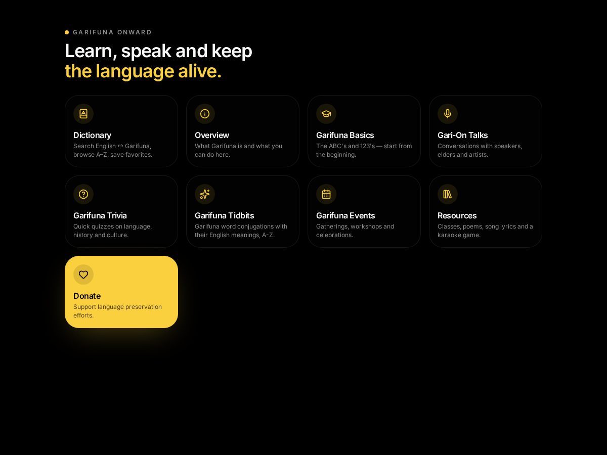 Landing-page snapshot of garifunaonward.com