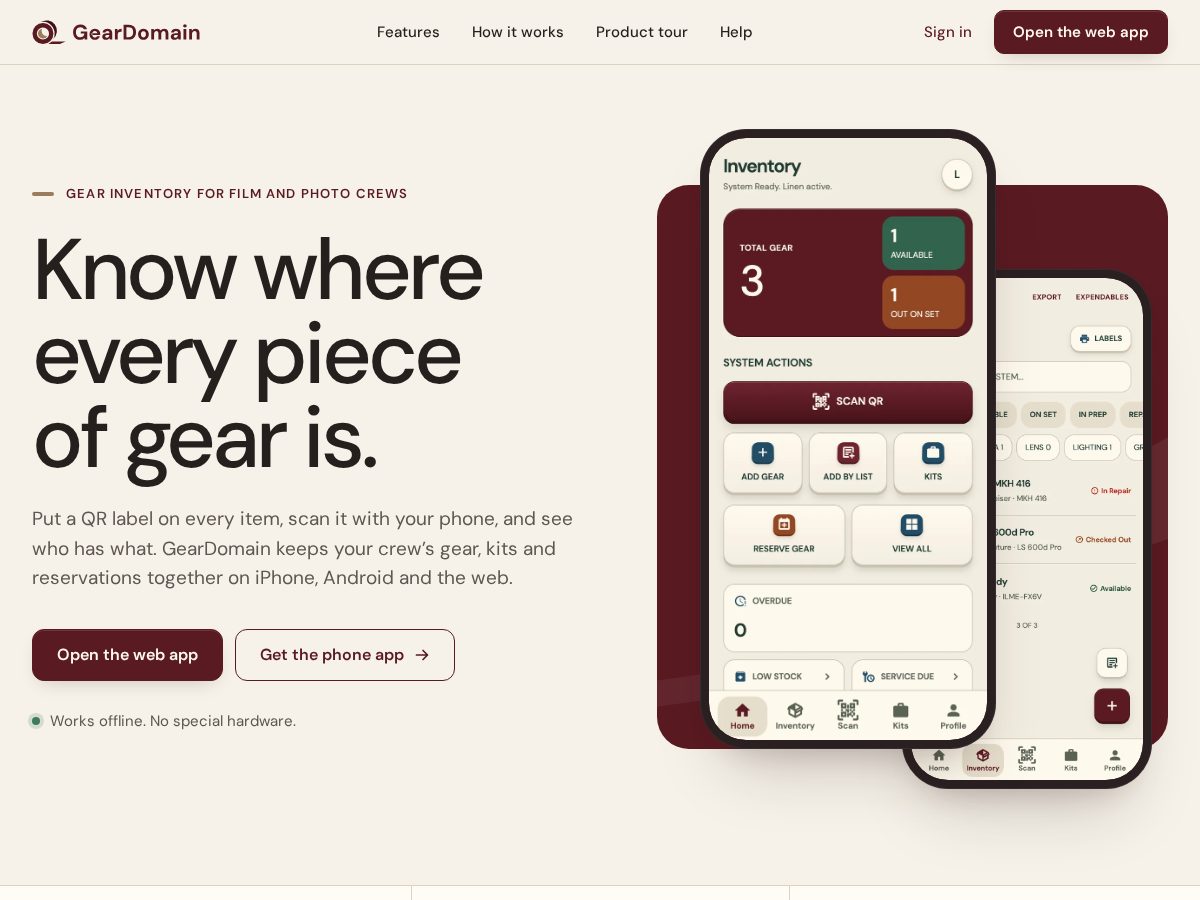 Landing-page snapshot of geardomain.app