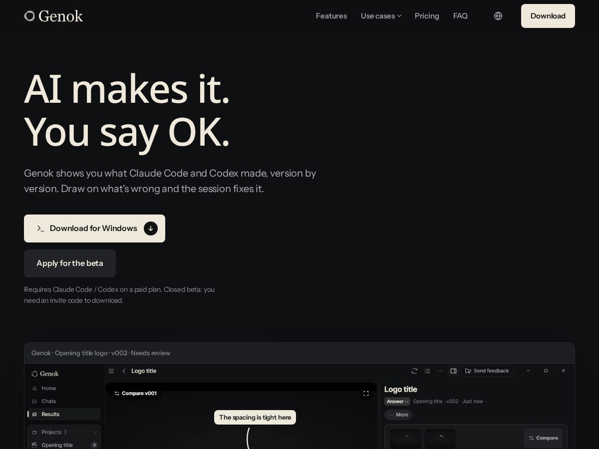 Landing-page snapshot of genok.app
