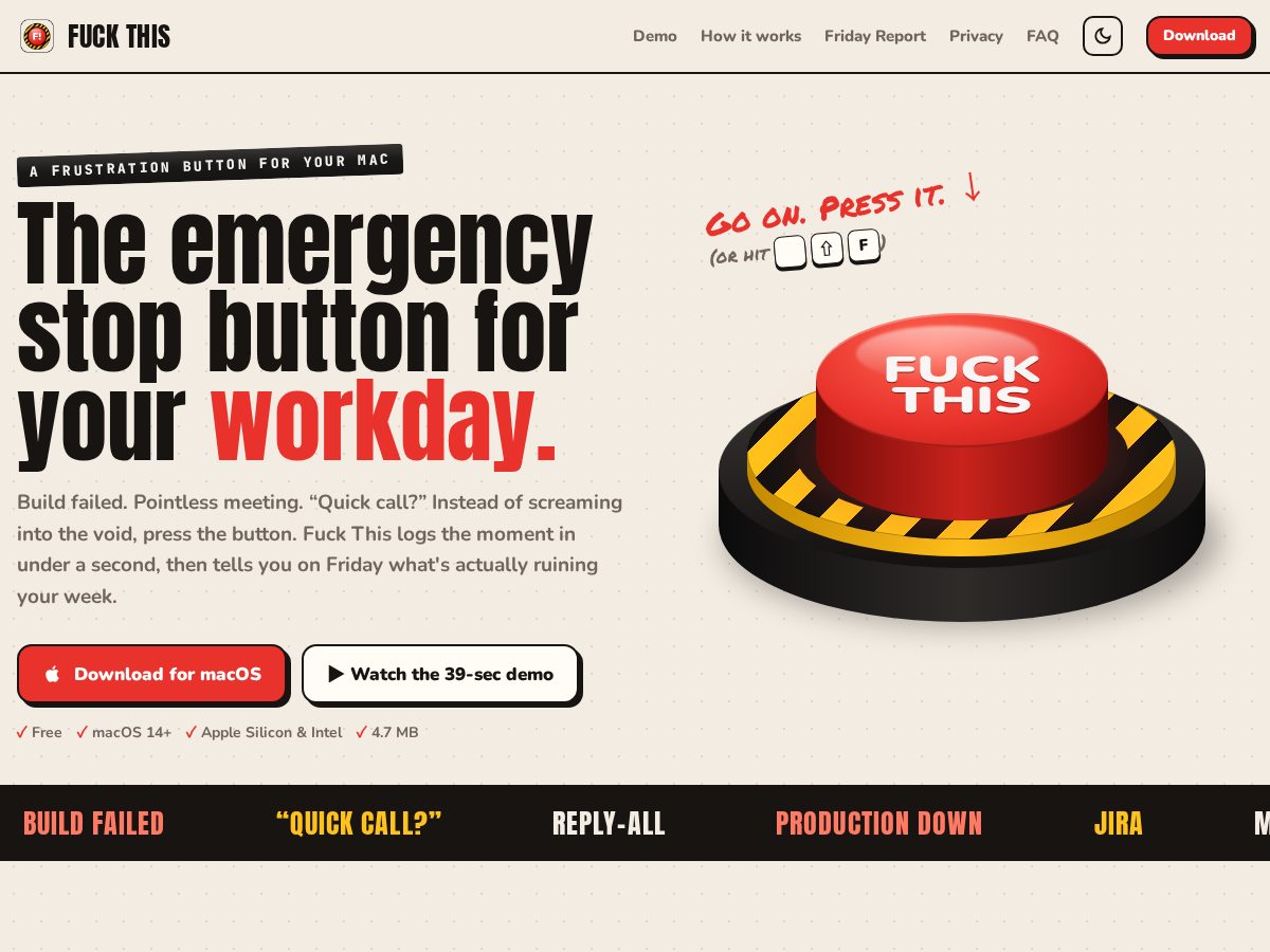Landing-page snapshot of getfuckthis.app