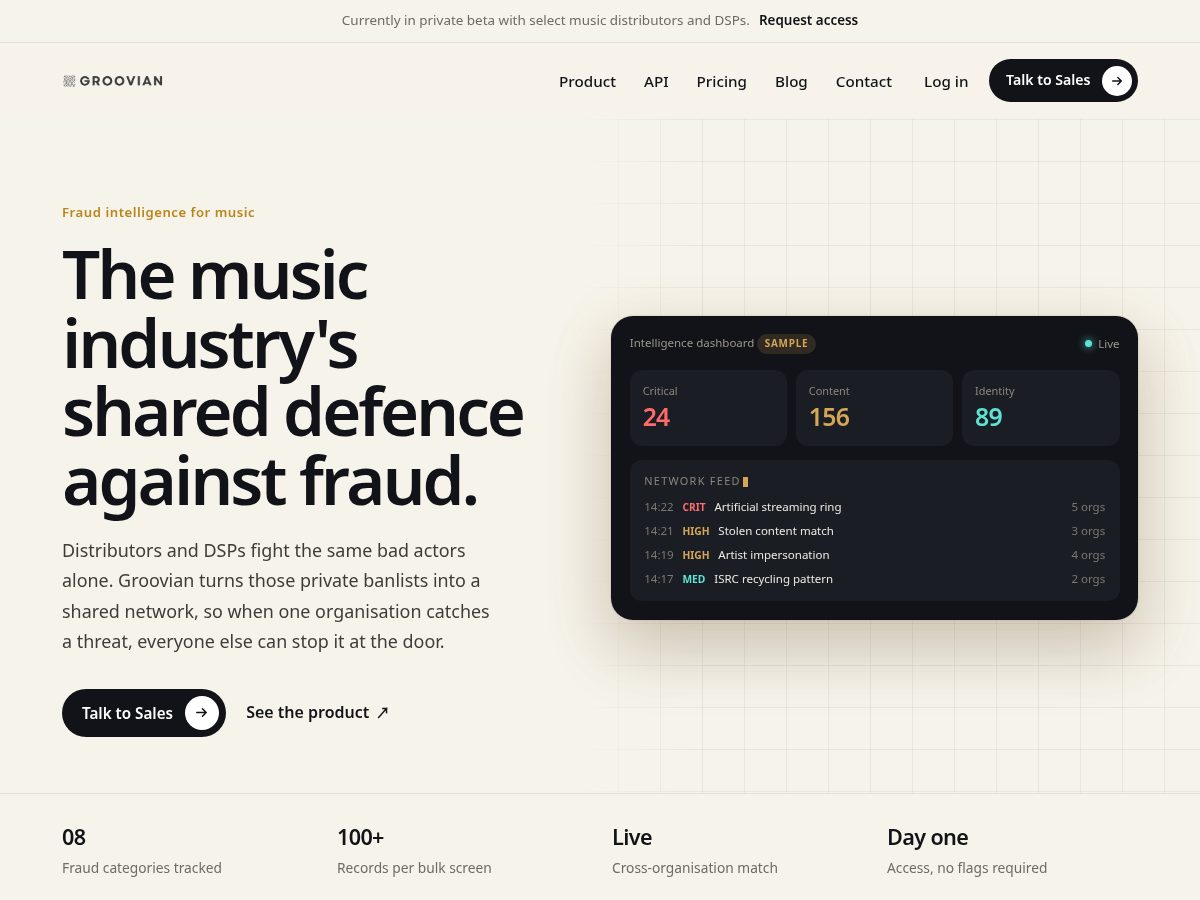 Landing-page snapshot of getgroovian.com