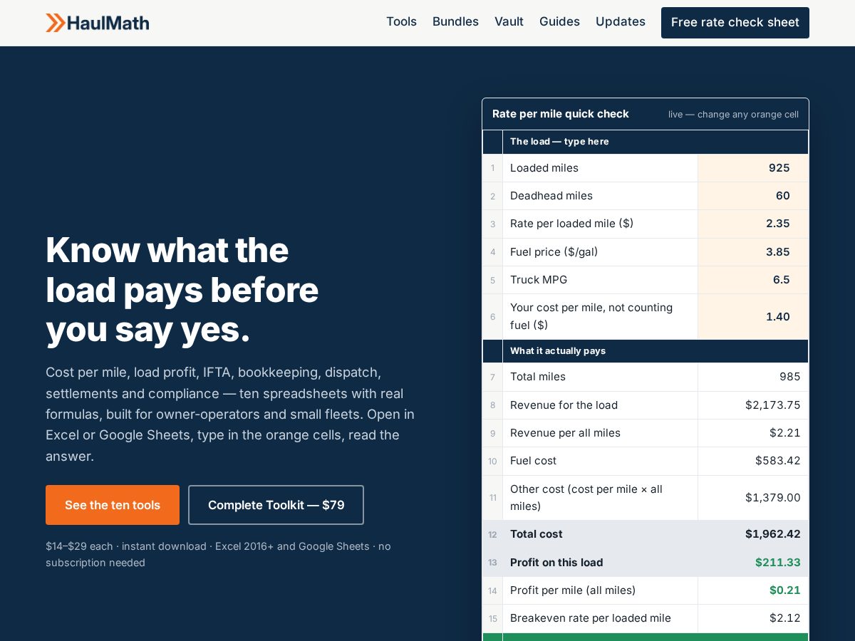Landing-page snapshot of gethaulmath.com