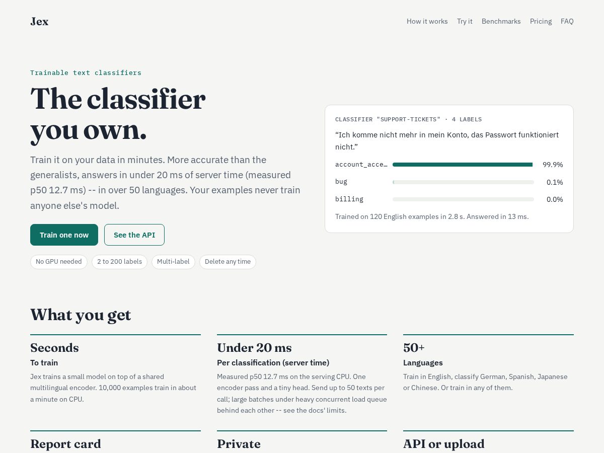 Landing-page snapshot of getjex.dev