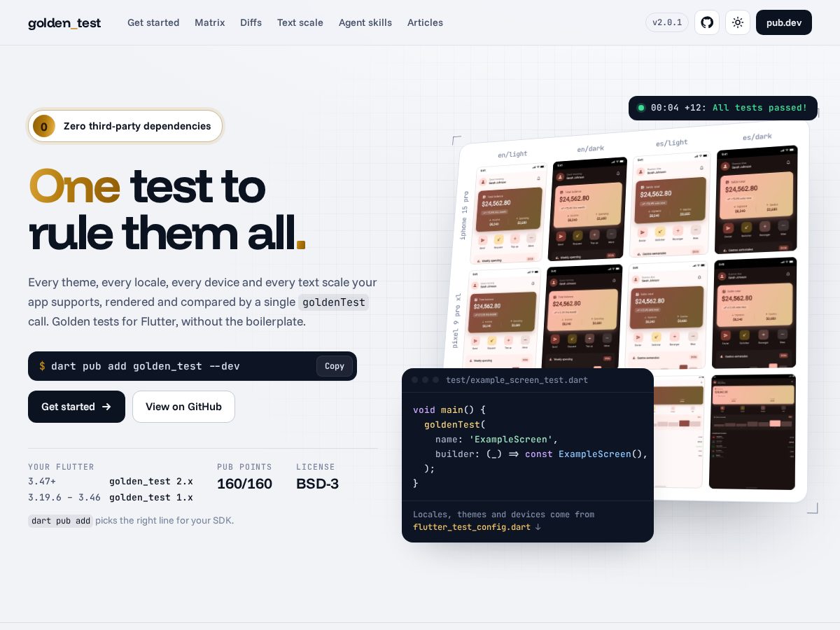 Landing-page snapshot of goldentest.dev