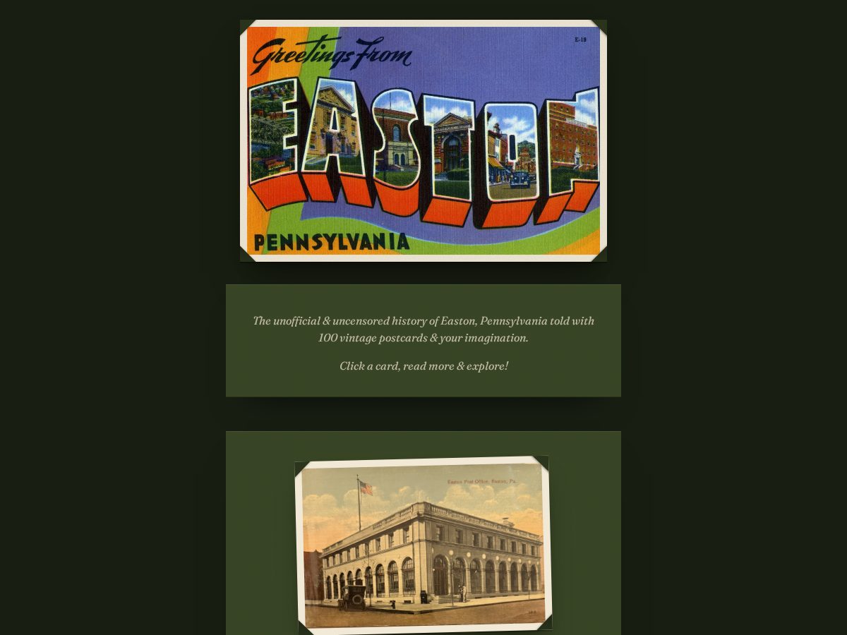 Landing-page snapshot of greetingsfromeaston.com