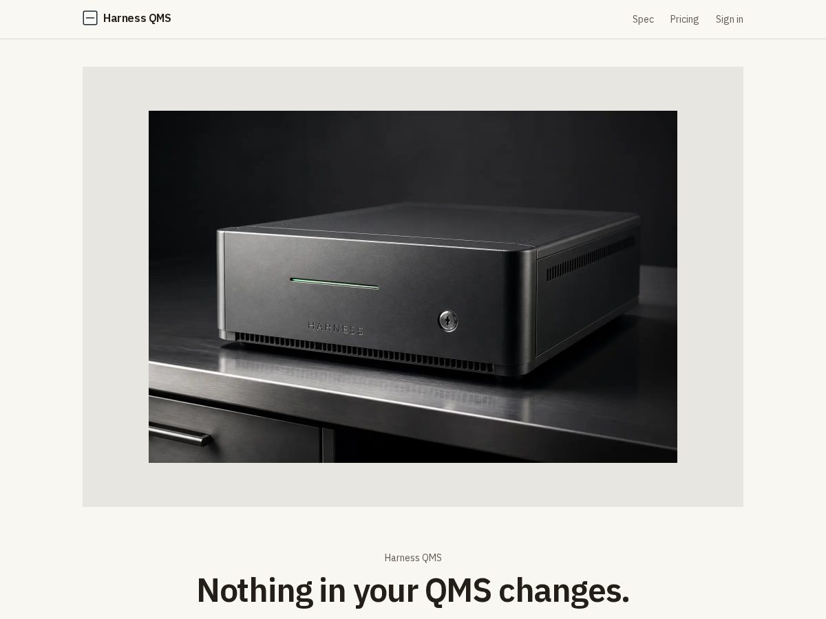 Landing-page snapshot of harnessqms.com