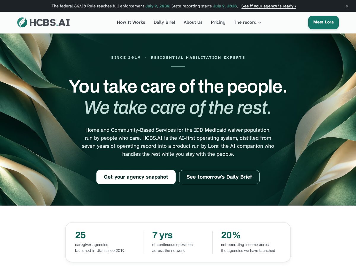 Landing-page snapshot of hcbsai.com