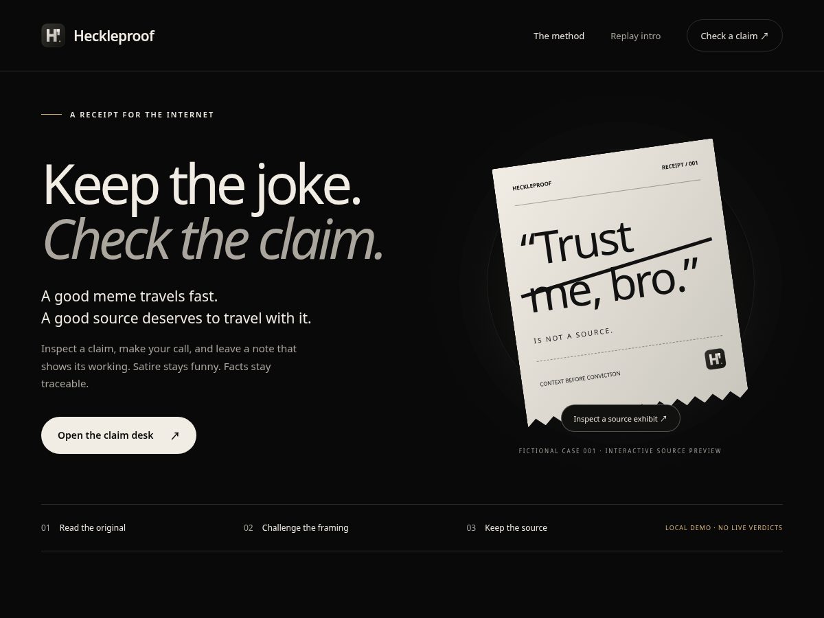 Landing-page snapshot of heckleproof.xyz