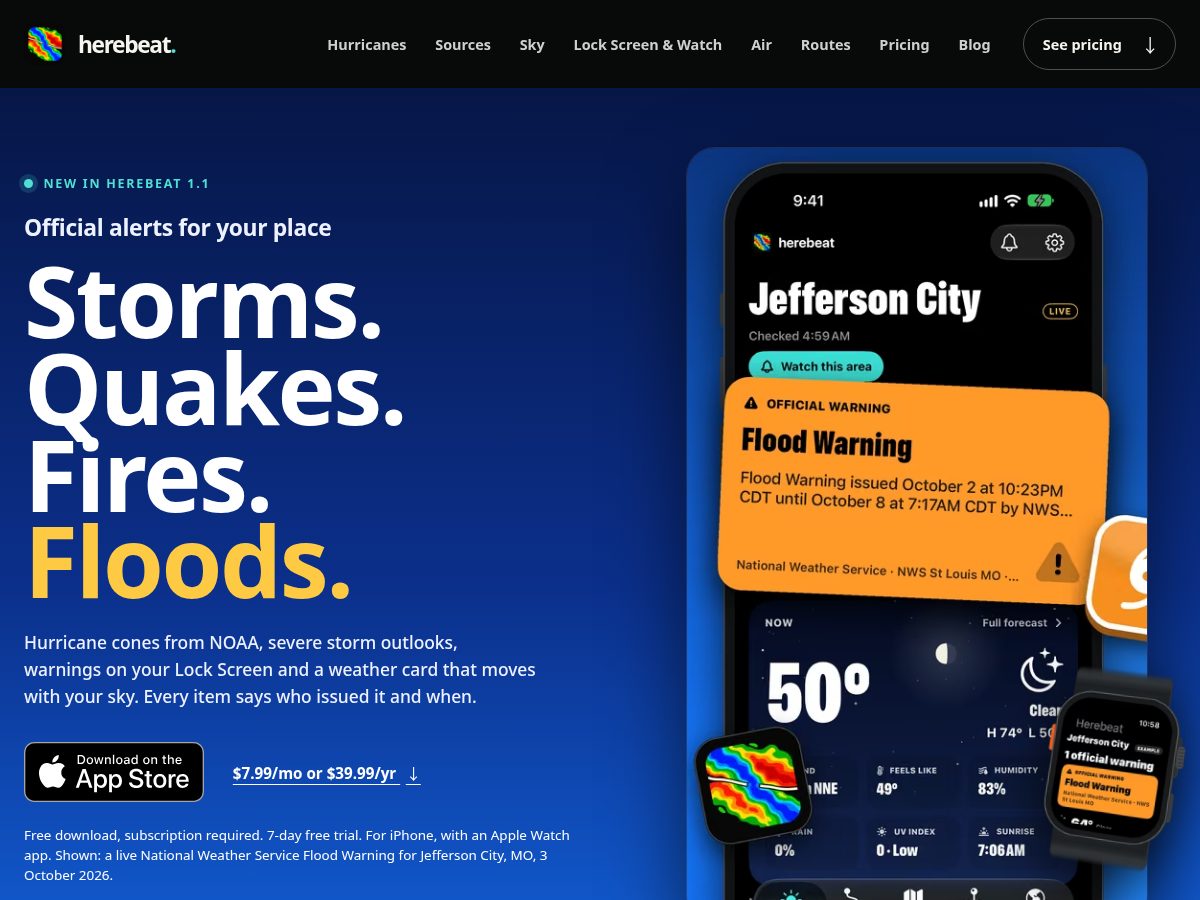 Landing-page snapshot of herebeat.app