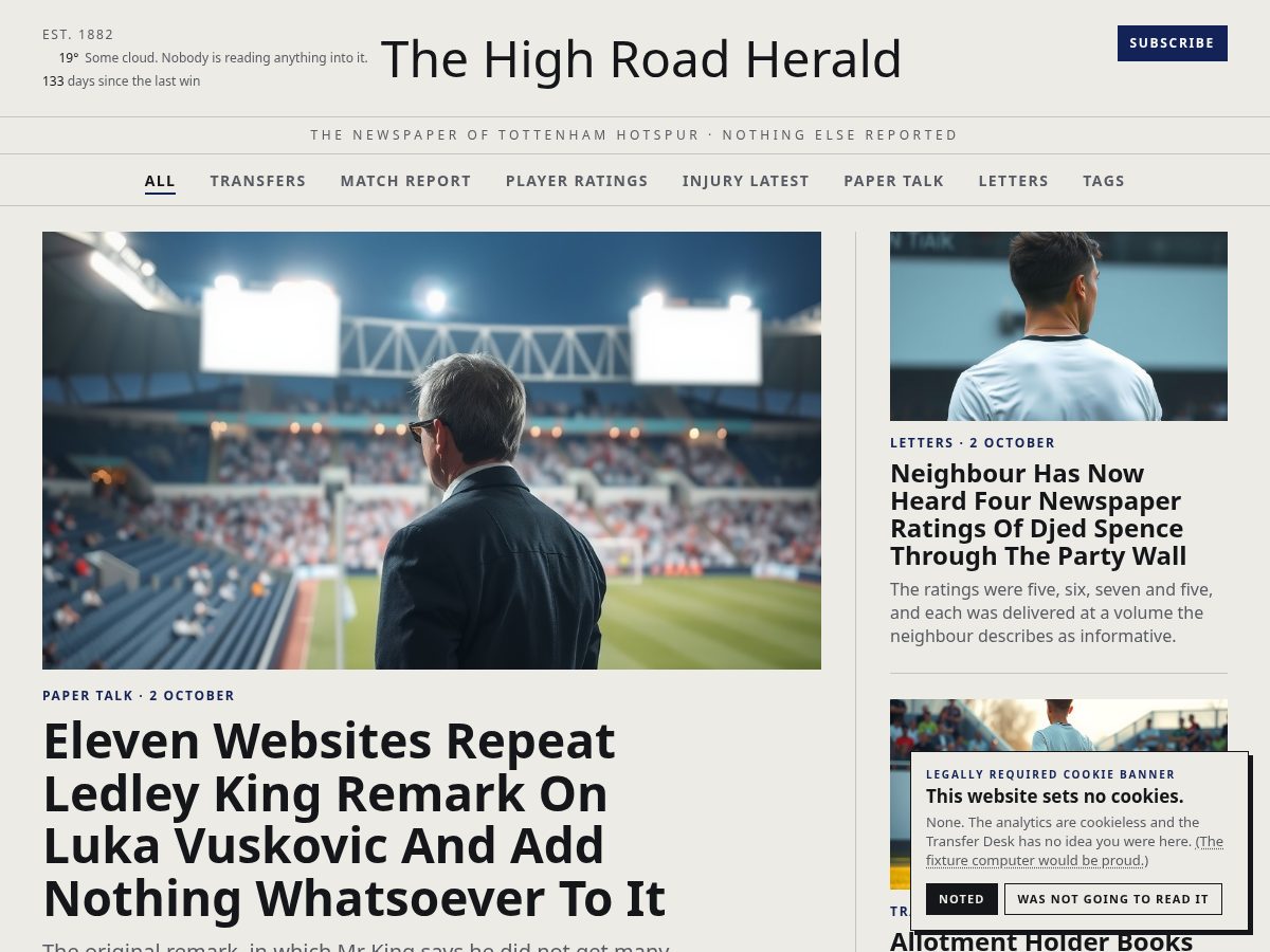 Landing-page snapshot of highroadherald.com
