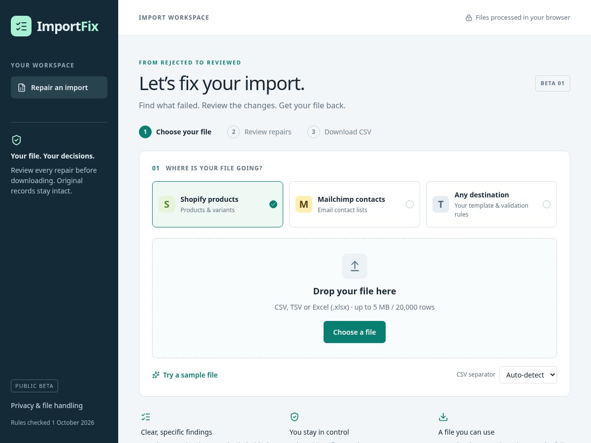 Landing-page snapshot of importfix.net