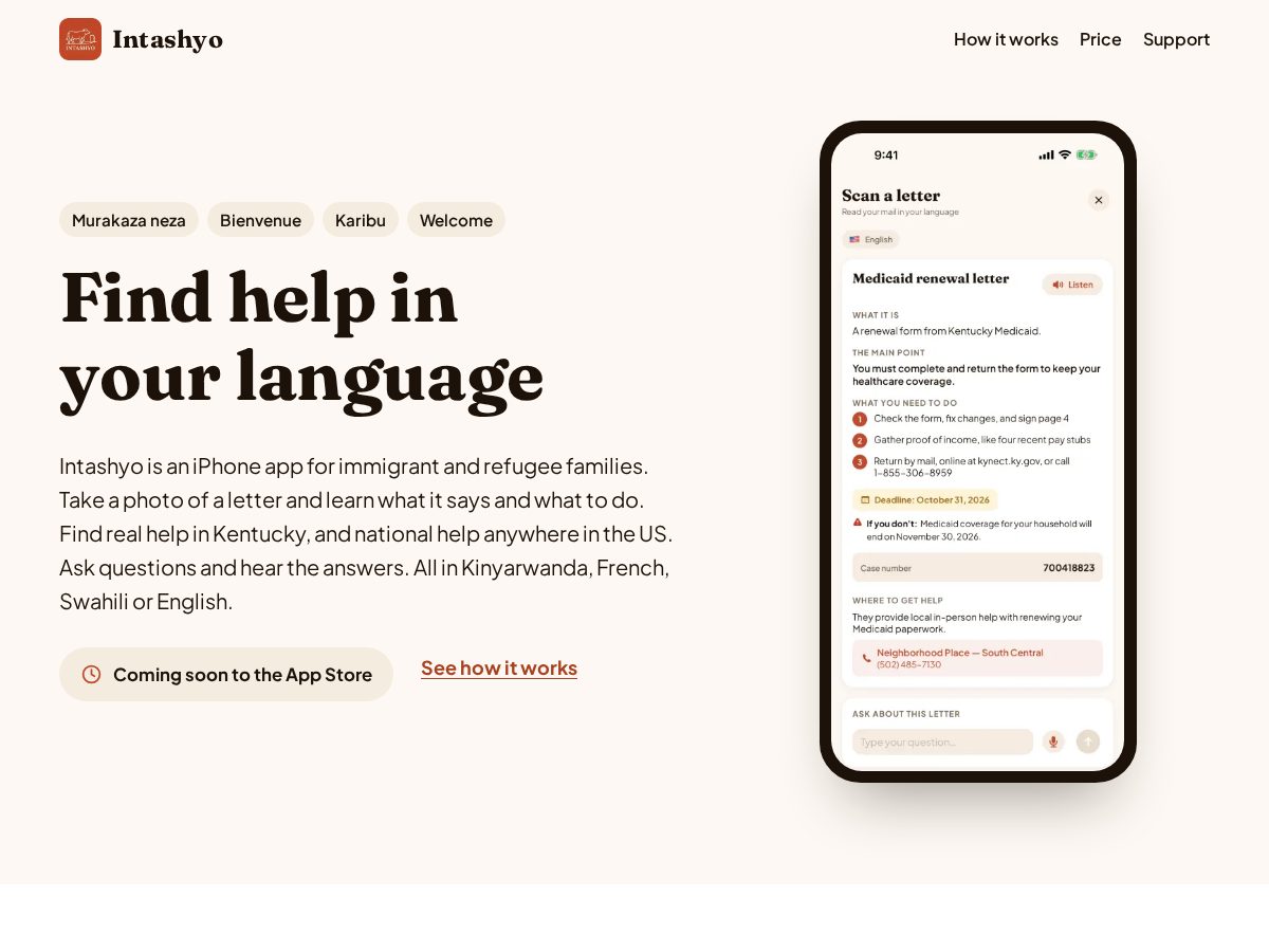 Landing-page snapshot of intashyo.app