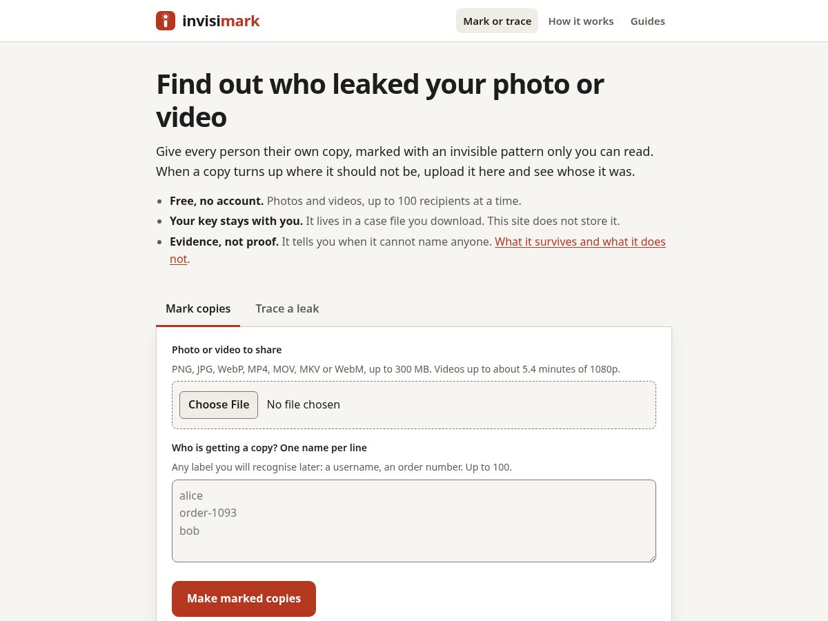 Landing-page snapshot of invisimark.app