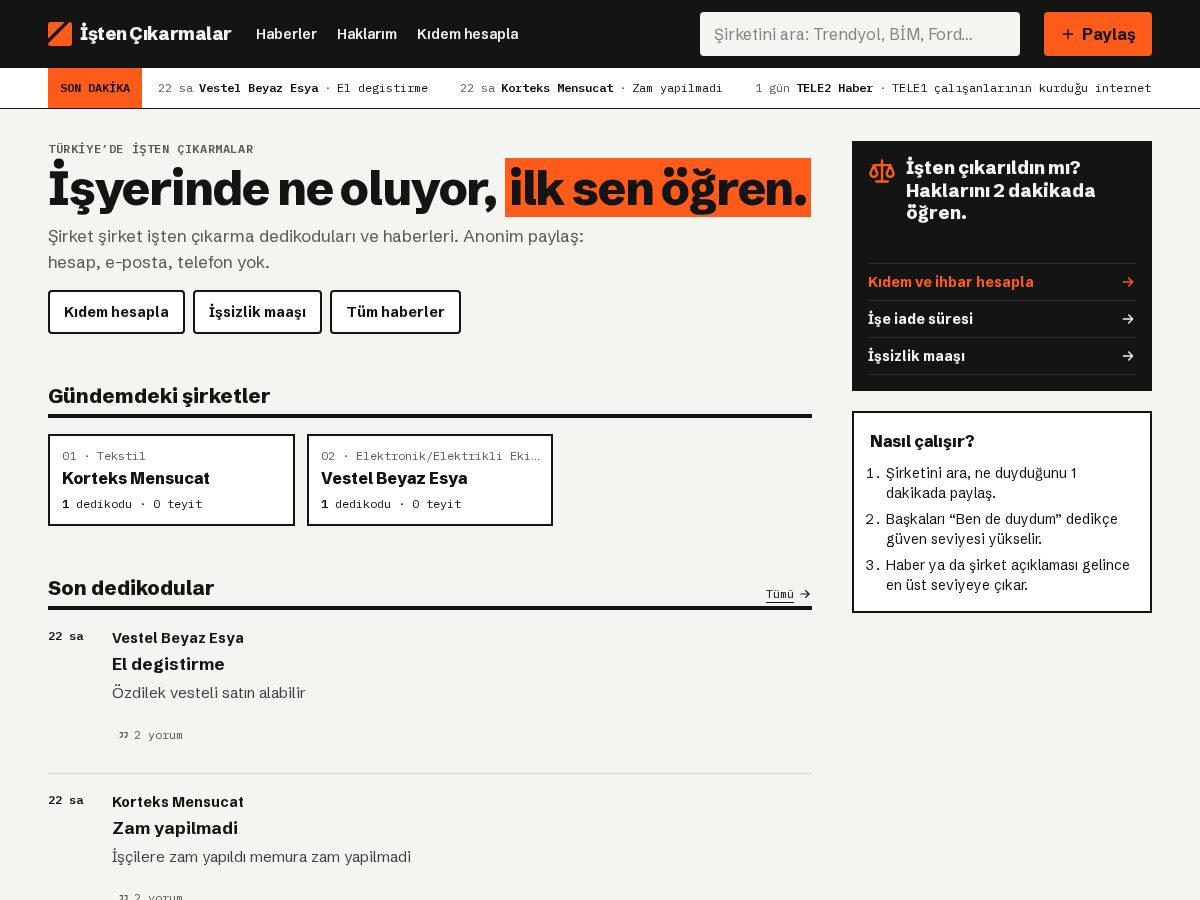 Landing-page snapshot of istencikarmalar.com