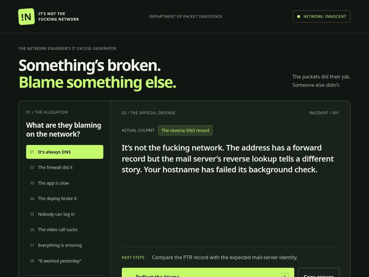 Landing-page snapshot of itsnotthefuckingnetwork.com