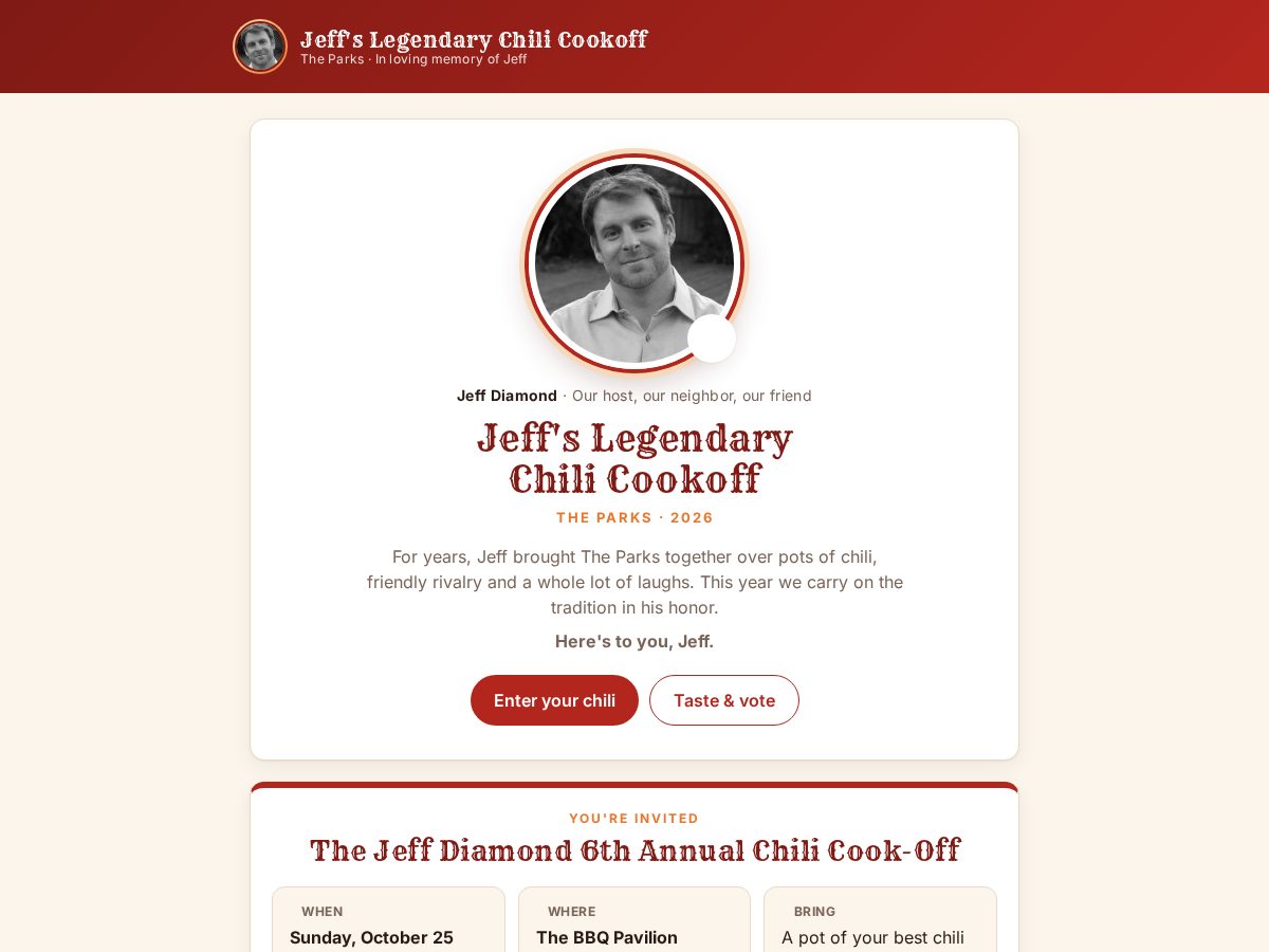 Landing-page snapshot of jeffschillicookoff.com