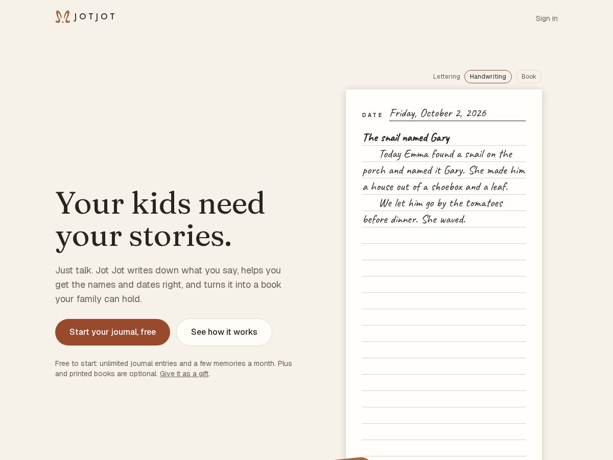 Landing-page snapshot of jotjotjournal.com