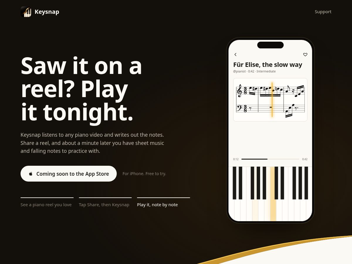 Landing-page snapshot of keysnapapp.com