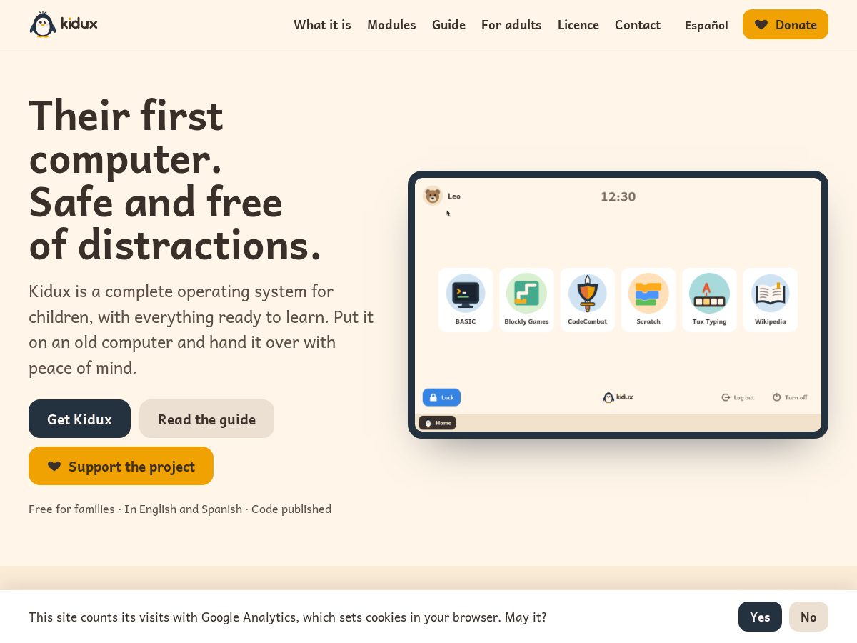 Landing-page snapshot of kidux.org