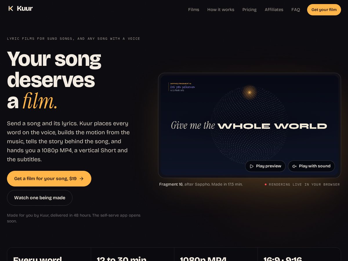 Landing-page snapshot of kuur.app