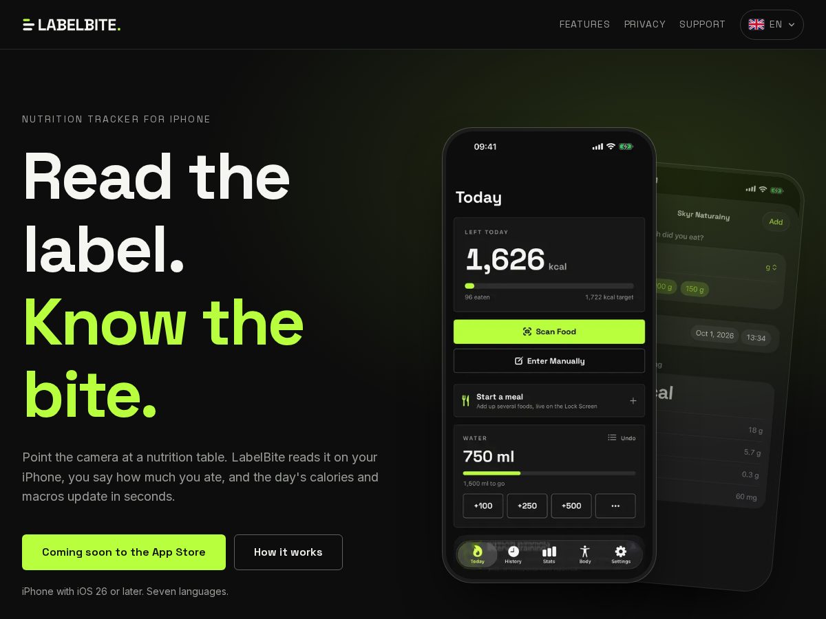 Landing-page snapshot of labelbite.app